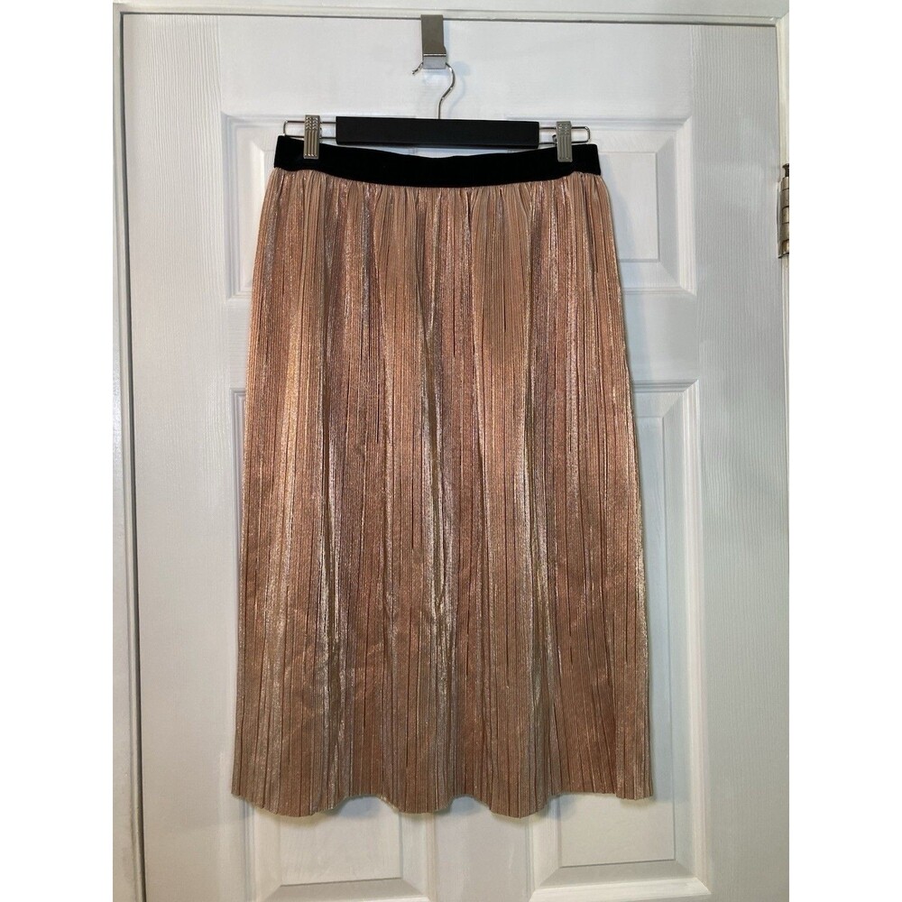 Eliane Rose Sparkling Rose Gold Ribbed With Black Velvet Waist Midi Skirt Size 6